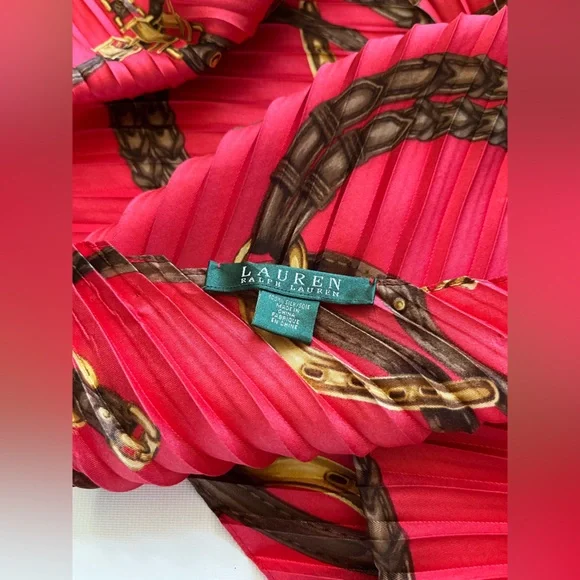 Ralph Lauren Hot Pink Chain-Print Pleated Scarf - Picture 3 of 6